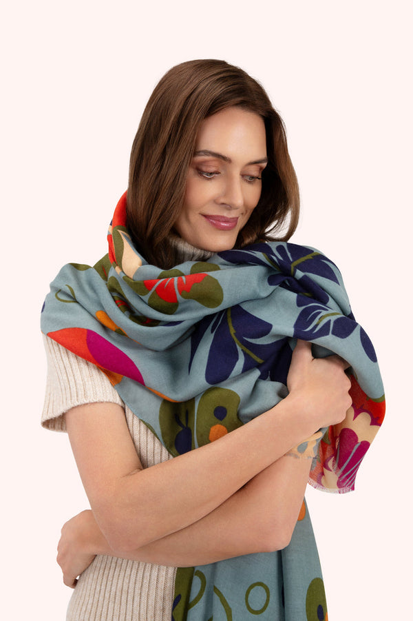 Powder Winter Ice Folk Floral Scarf