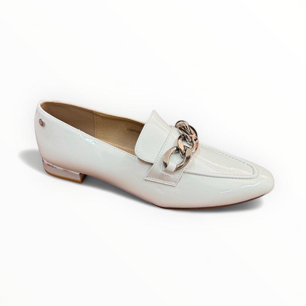 Campora White Patent Silver Chain Loafers