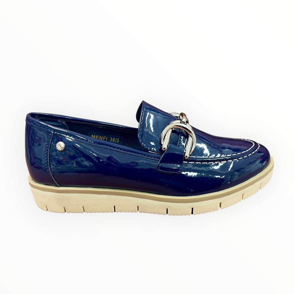 Navy Patent Loafer with Buckle Detail