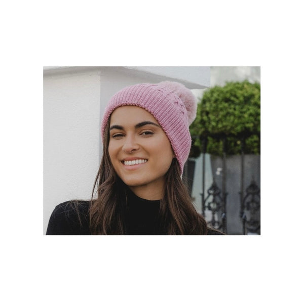 Heather Cable Knit Pom Pom Hat
