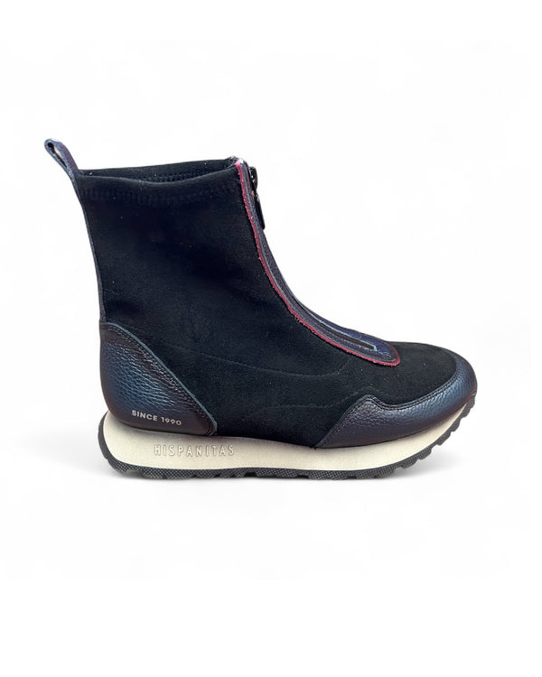 Hispanitas 254354 Navy Leather & Suede Front Zip Ankle Boots