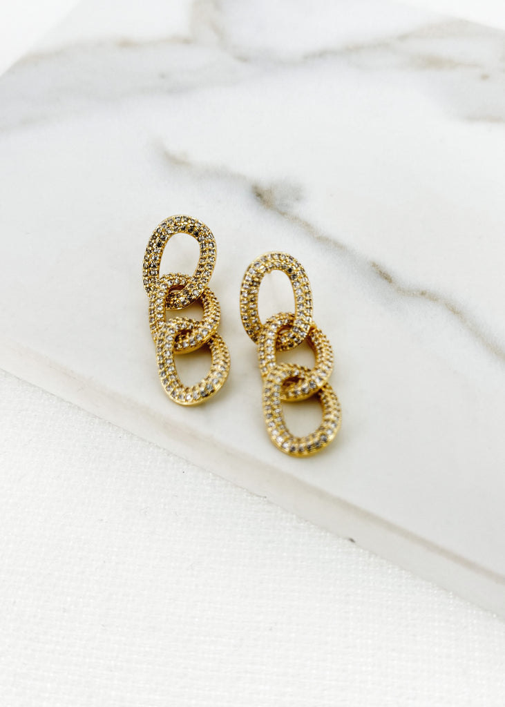 Gold Crystal Curb Chain Drop Earrings