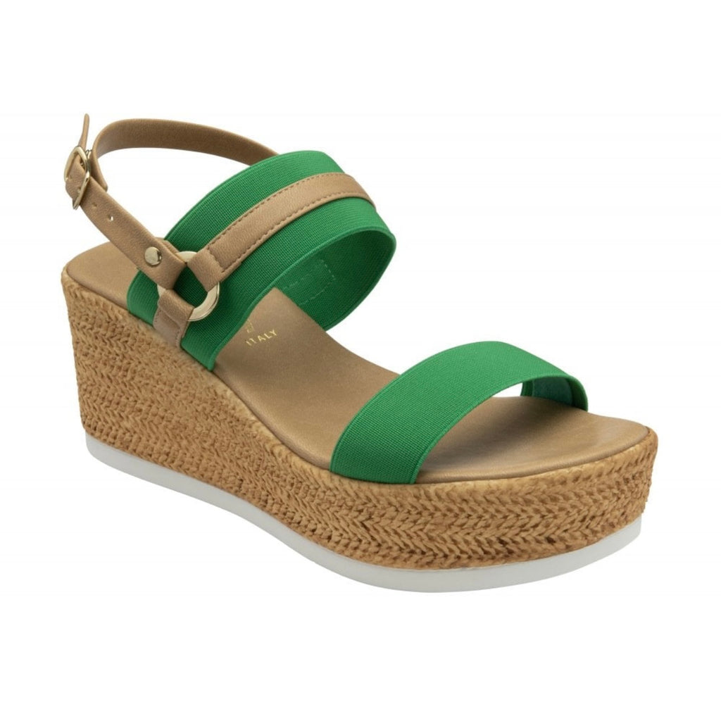 Green Lilliana Open-Toe Lotus Wedge Sandals