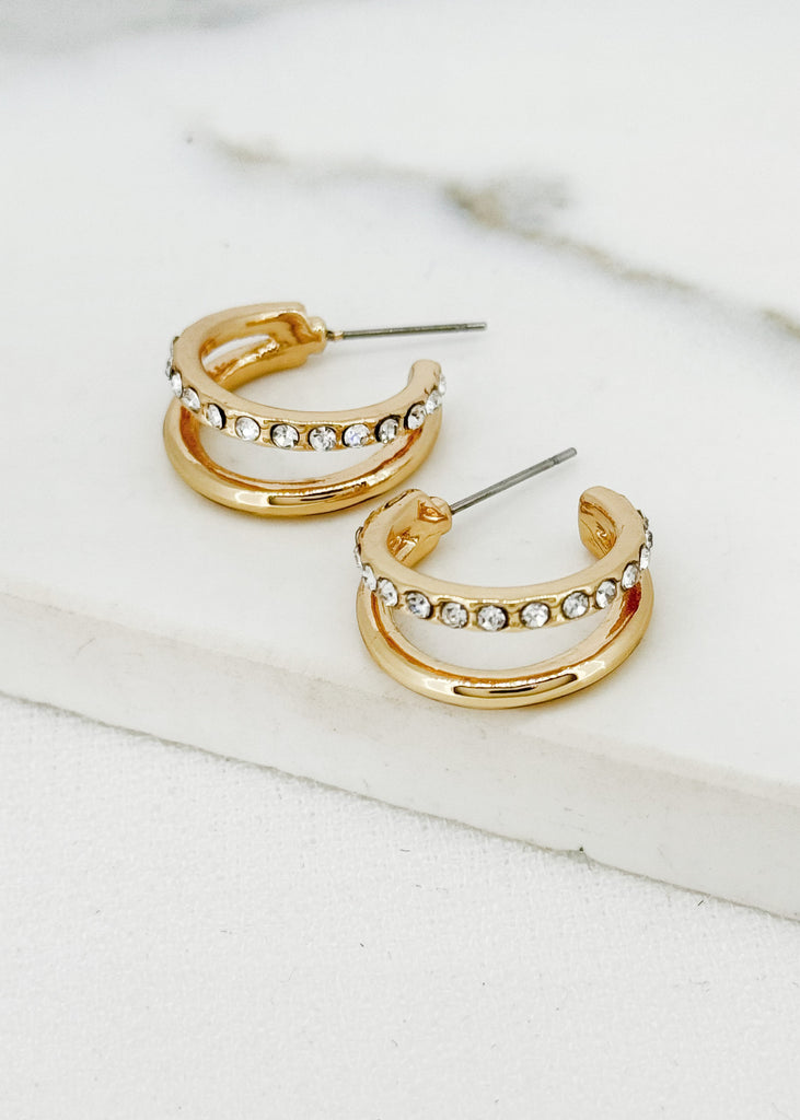 Gold & Crystal Double Hoop Earrings