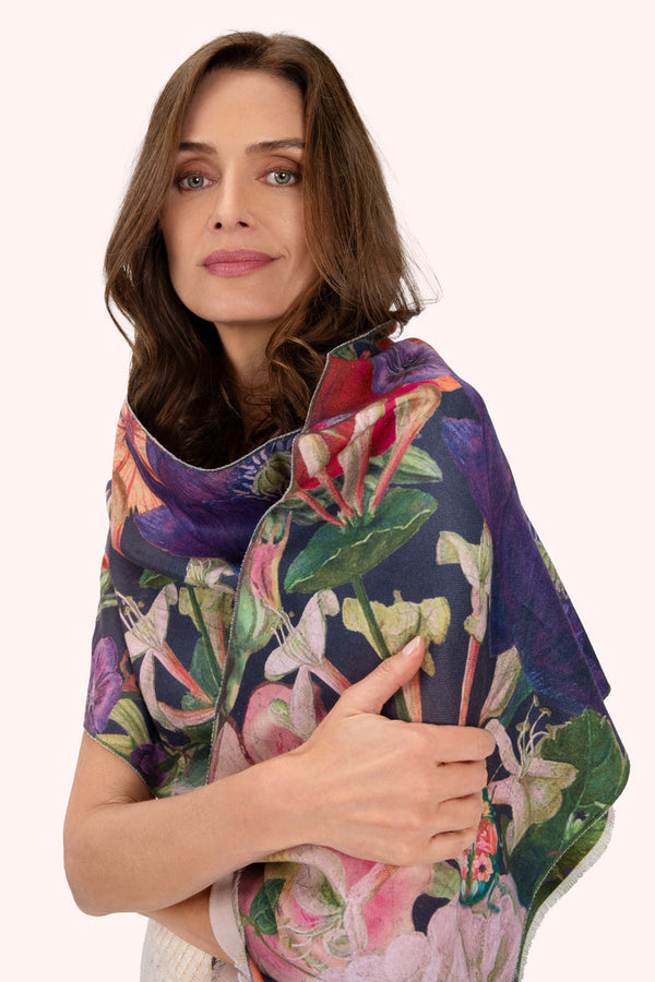 Powder Midnight Posy Florals Wool Wrap Scarf