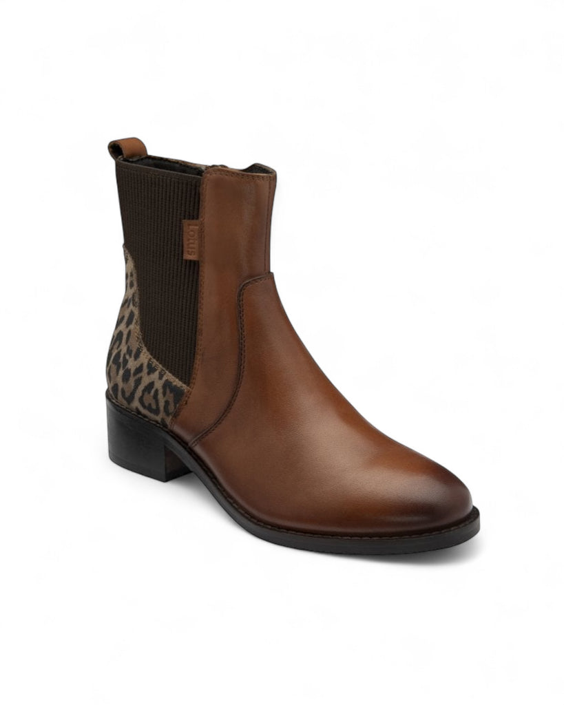 Lotus Lindley Tan & Leopard Leather Ankle Boots
