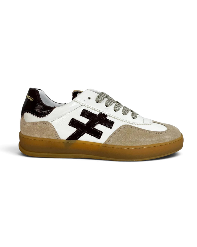 Another Trend Off White, Taupe & Black Leather Gum Sole Trainers