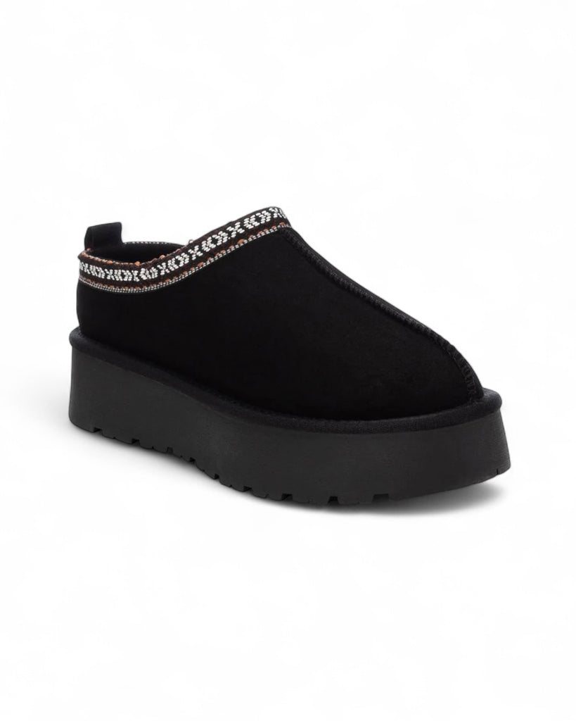 XTI Black Fur Lined Mules