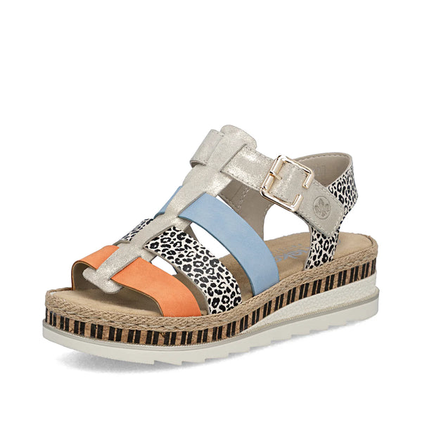 Rieker Beige, Blue, Orange & Leopard Sandal V7904-90 36