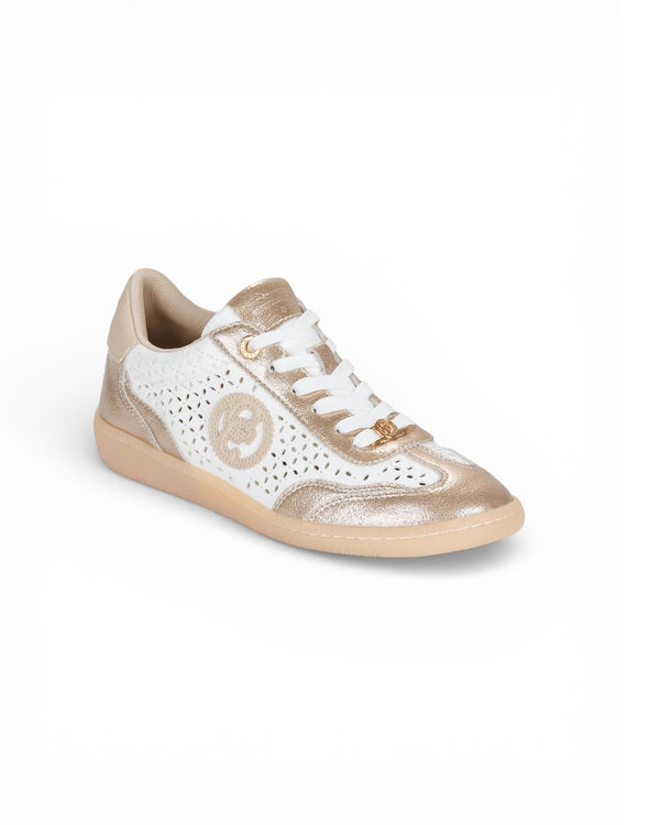 Carmela Gold & White Leather Trainers 163120