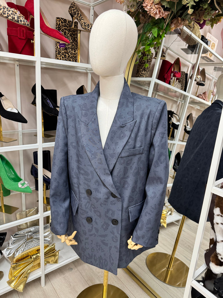 Navy Leopard Print Sparkle Blazer