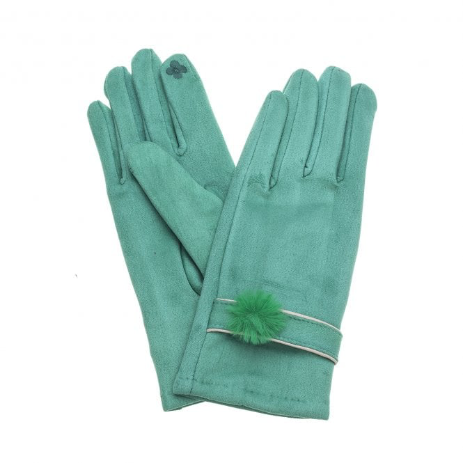 Jade Suede Gloves With Faux Fur Trim