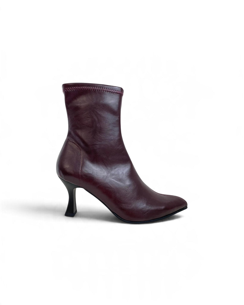 Miss Elastic 78042 Burgundy Leather Stretch Pointed Ankle Boots