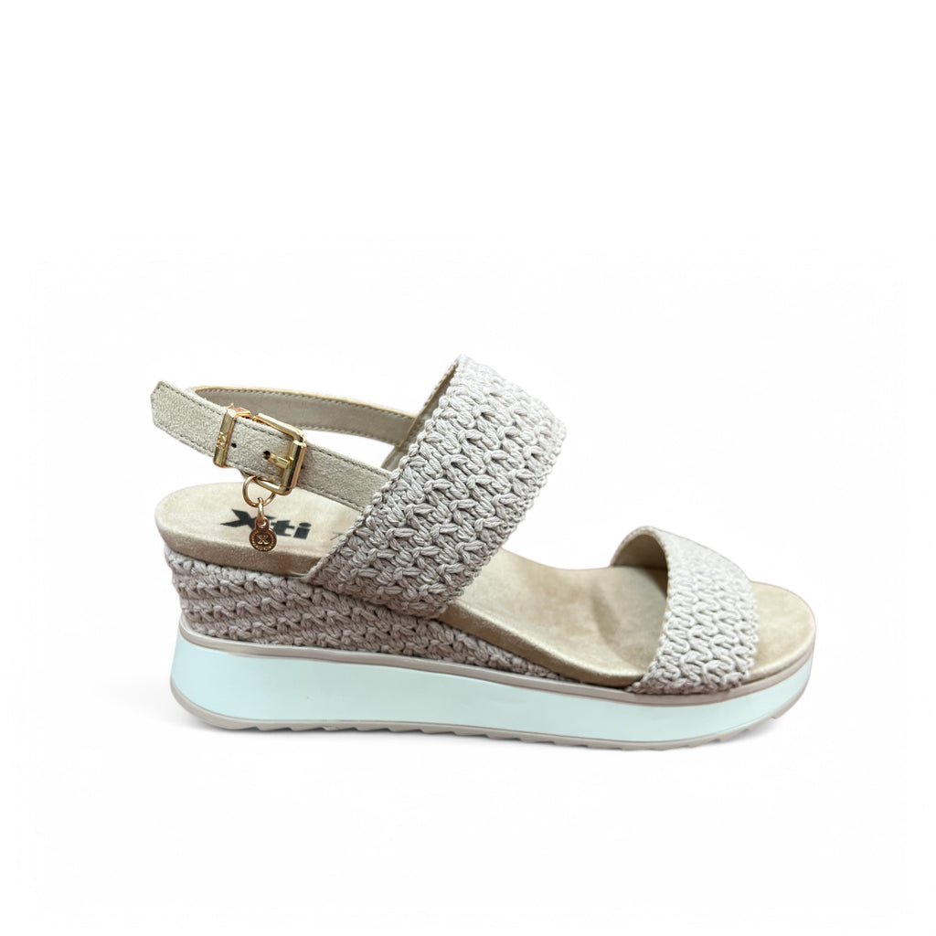 XTI Ice Nude Double Strap Woven Wedge Sandals