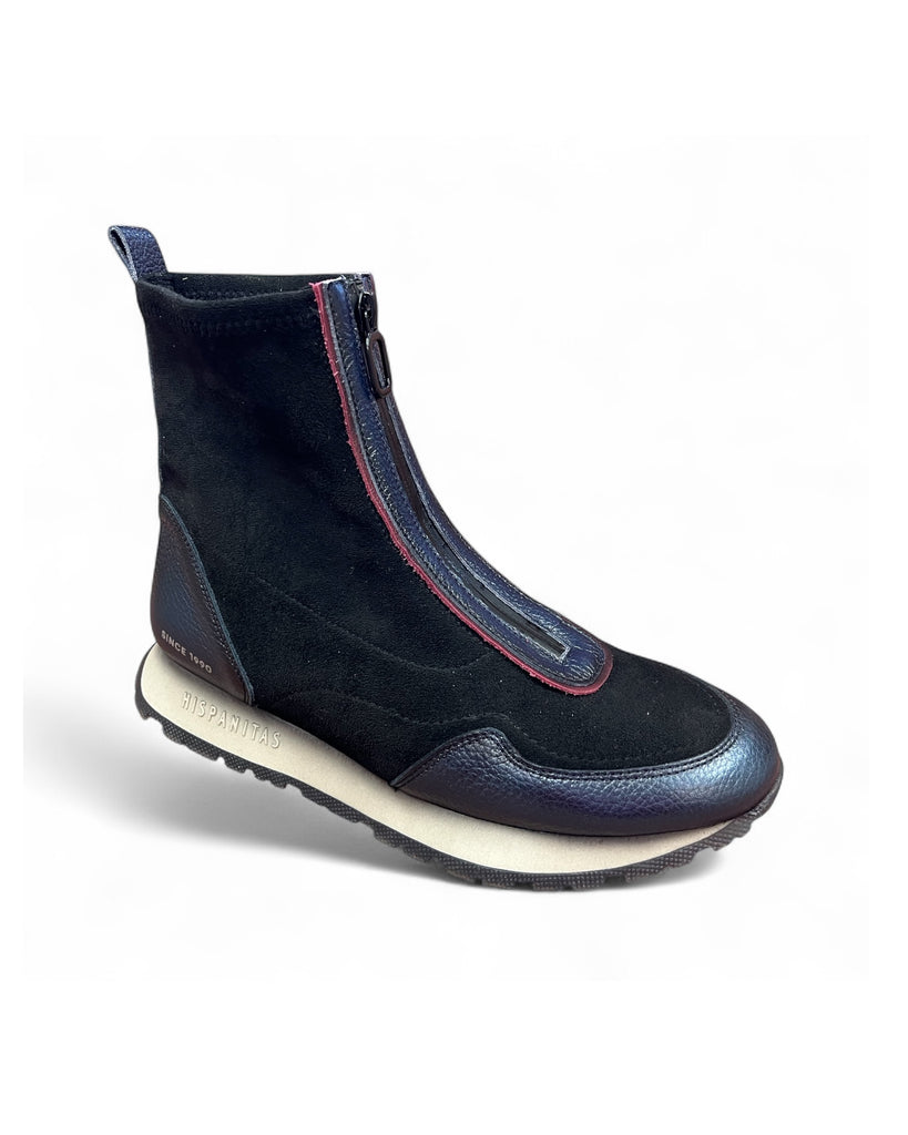Hispanitas 254354 Navy Leather & Suede Front Zip Ankle Boots