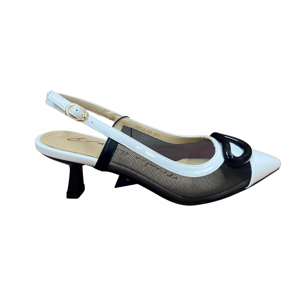 Dancing Matilda Trapeze 036 Black & White Pointed Slingback Shoe
