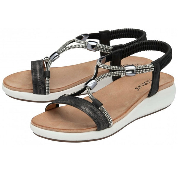 Lotus Bruna Black Wedge Sandals