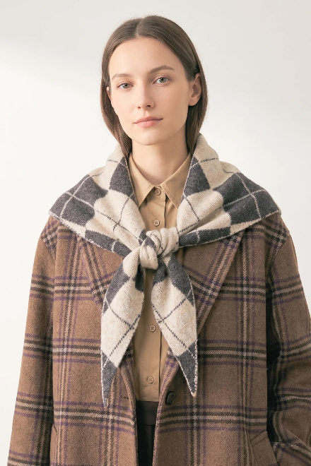 Brown & Cream Check Triangle Heavyweight Scarf
