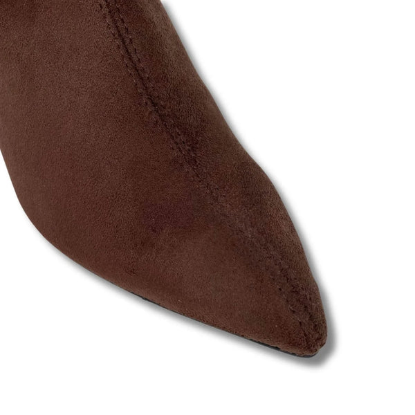 Miss Elastic 78042 Brown Suede Stretch Pointed Ankle Boots