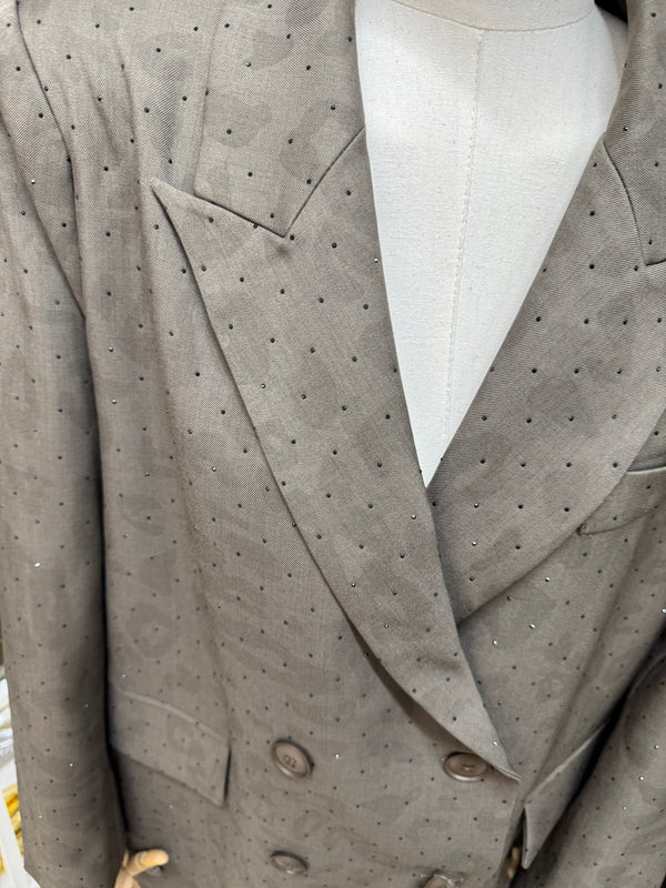 Taupe Leopard Print Sparkle Blazer