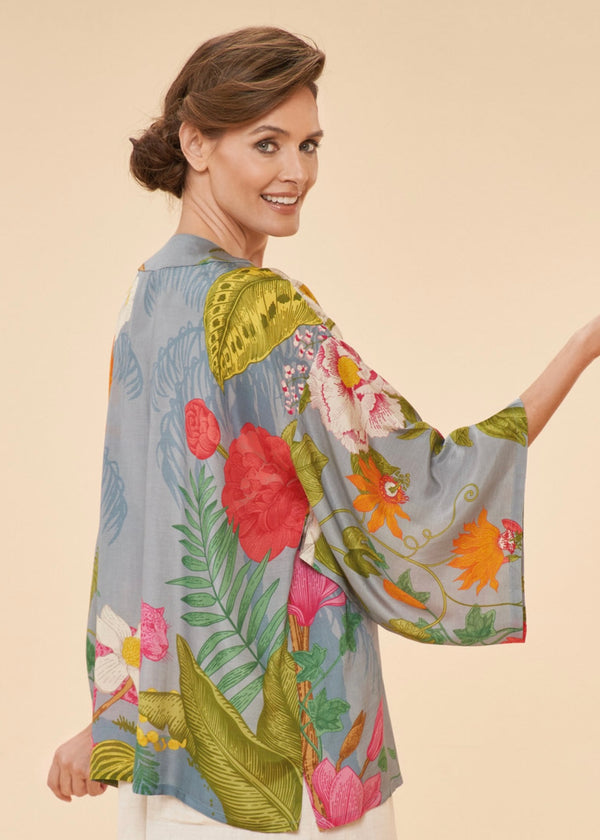 Tropical Flora and Fauna Kimono Jacket in Lavender