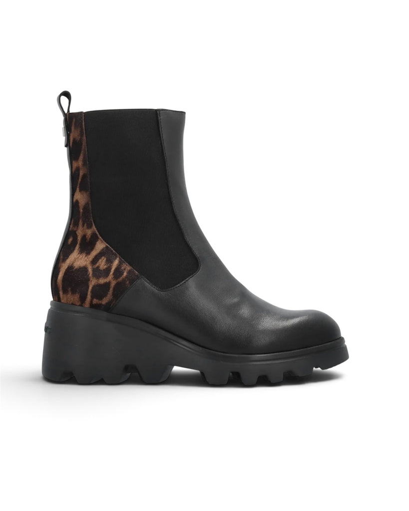 Wonders G-7032 Black Leather Wedge Ankle Boots