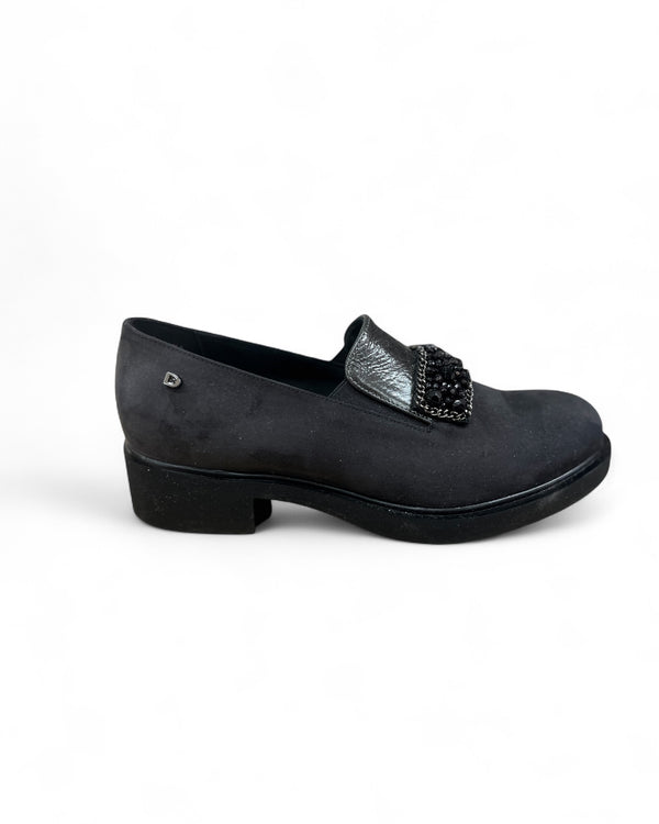 Donna Serena Camoscio Black Suede Loafers