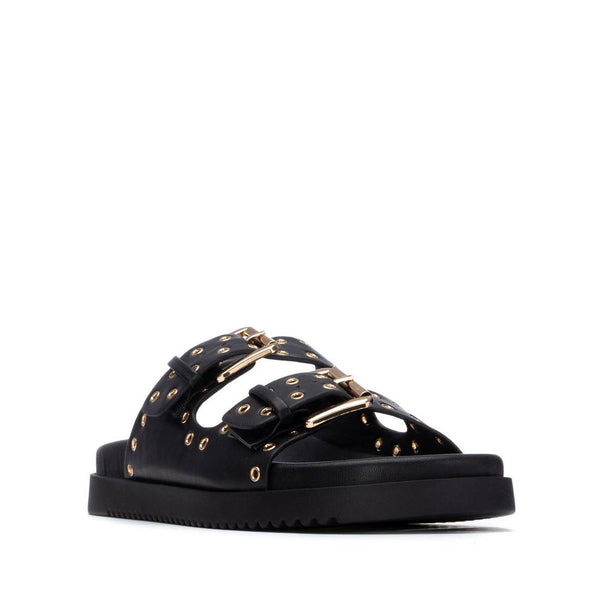 XTI Black Double Strap Studded Sandals 145083