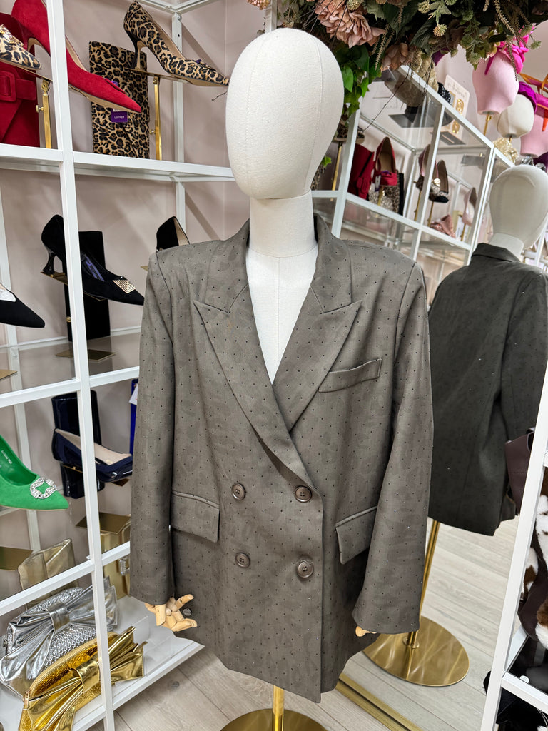 Taupe Leopard Print Sparkle Blazer