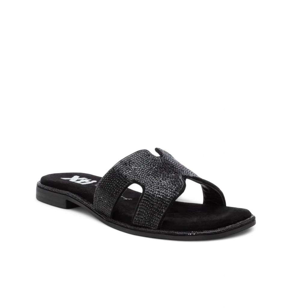 XTI Black Shimmer Slider Sandals