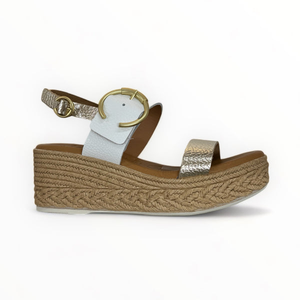 White and Gold Leather Wedge Sandal