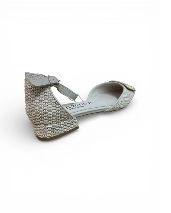 Carmela Cream Rafia Flat Pointed Shoe 163241