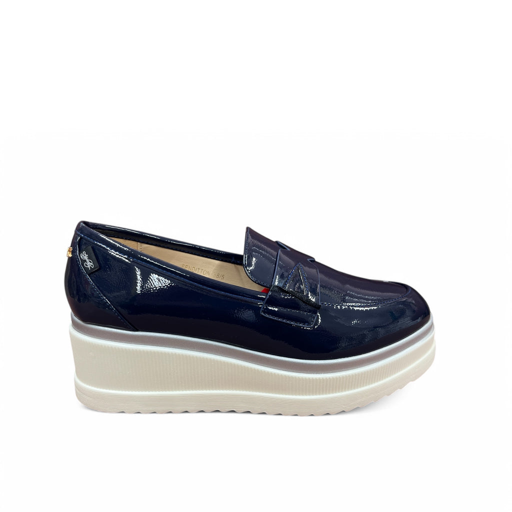 Kate Appleby Fenditton Patent Platform Loafer in Sapphire