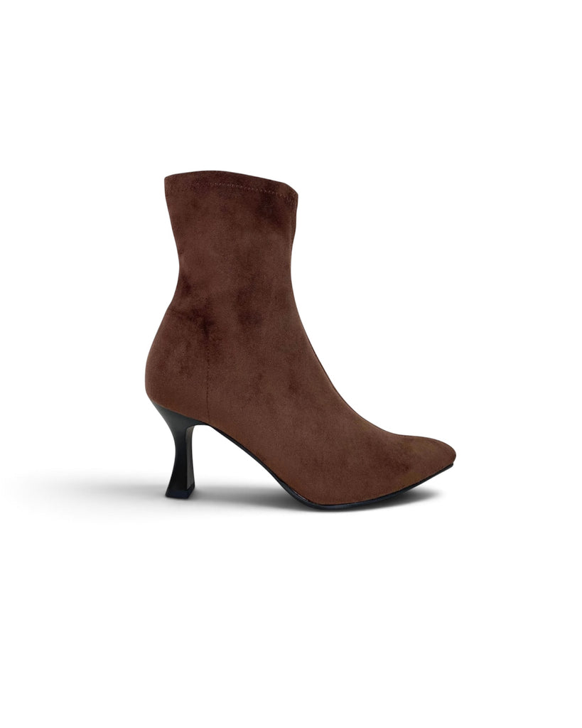 Miss Elastic 78042 Brown Suede Stretch Pointed Ankle Boots