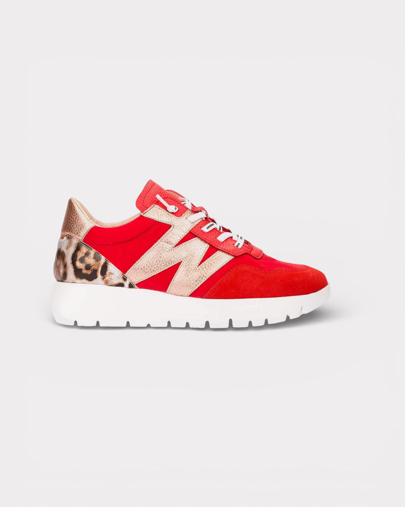 Wonders Red Leather Trainers with Leopard Heel A-24100