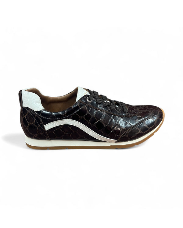 Unisa Dalia Brown Croc Print & Ivory Leather Trainers