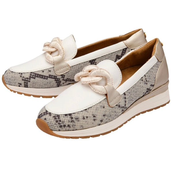Lorrian Snake Print Cream & Black Lotus Loafers