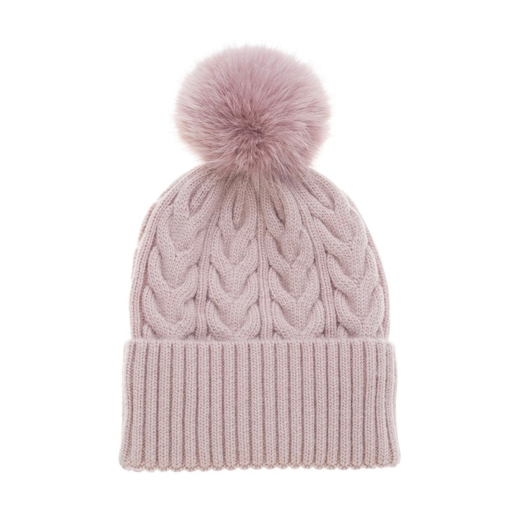 Pink Cable Knit Pom Pom Hat