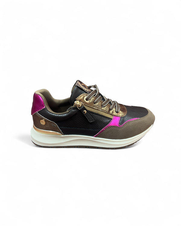 XTI Brown Trainers with Metallic Gold & Pink