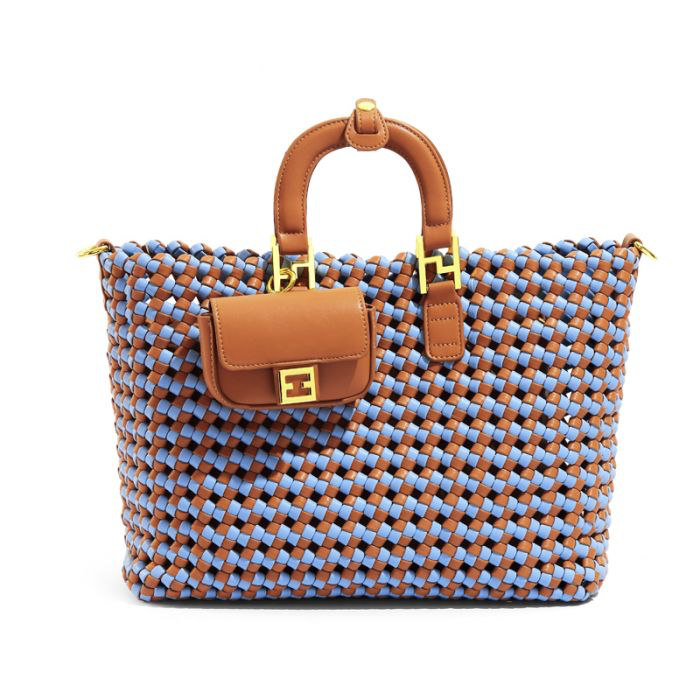 Blue & Tan Weave Handbag