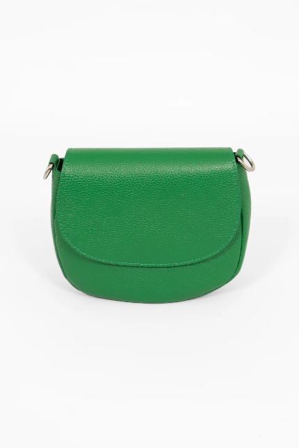 Cassandra Green Pebbled Leather Cresent Crossbody Handbag