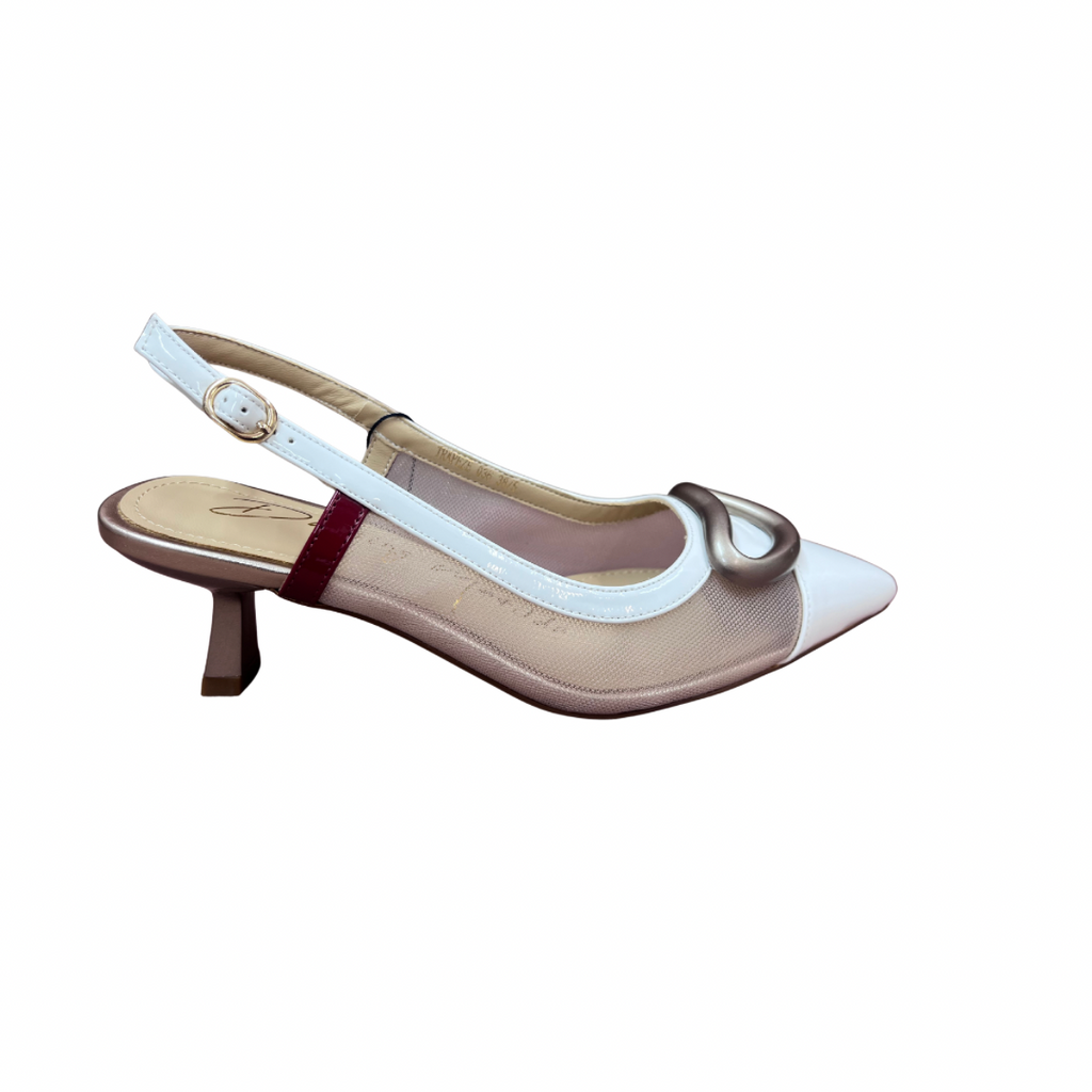 Dancing Matilda Trapeze 036 White & Gold Pointed Slingback Shoe