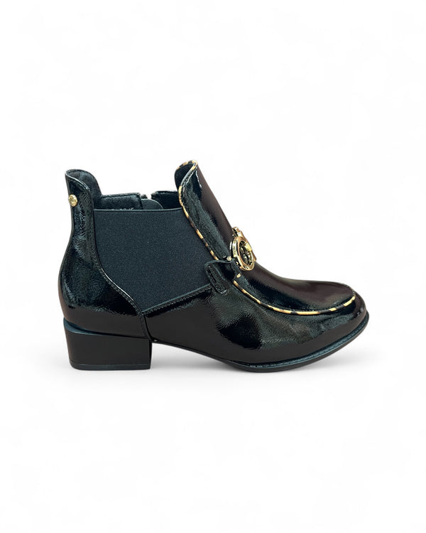 Patrizio Como Lendorf Black Patent Ankle Boots with Leopard Trim