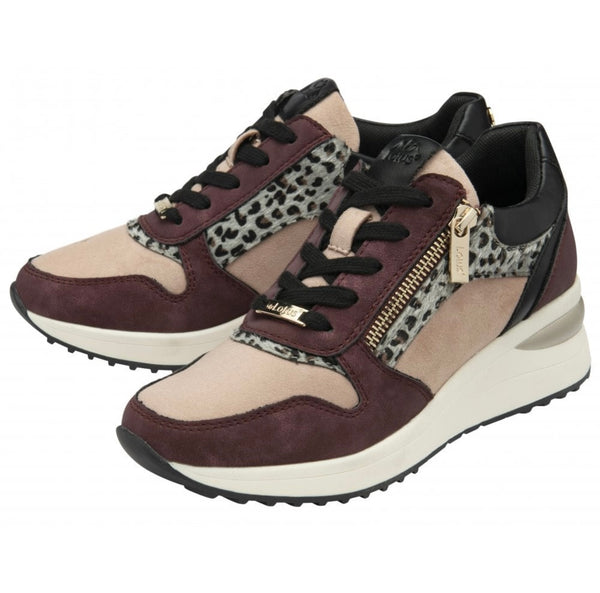 Lotus Moore Burgundy & Leopard Print Trainers