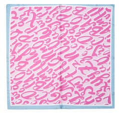 Pink & Blue Trim Print Silk Neck Scarf