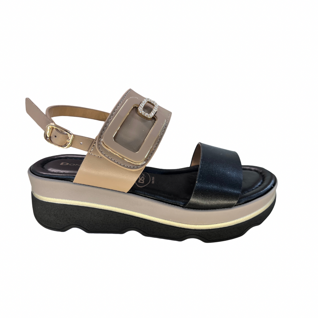 Donna Serena Black & Taupe Leather Sandal 665986DM