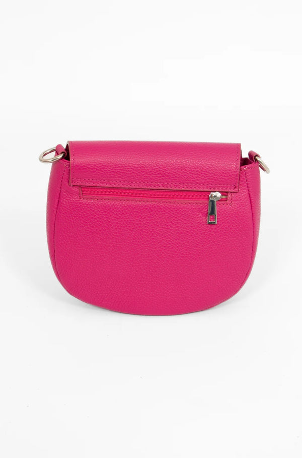 Cassandra Raspberry Pebbled Leather Cresent Crossbody Handbag