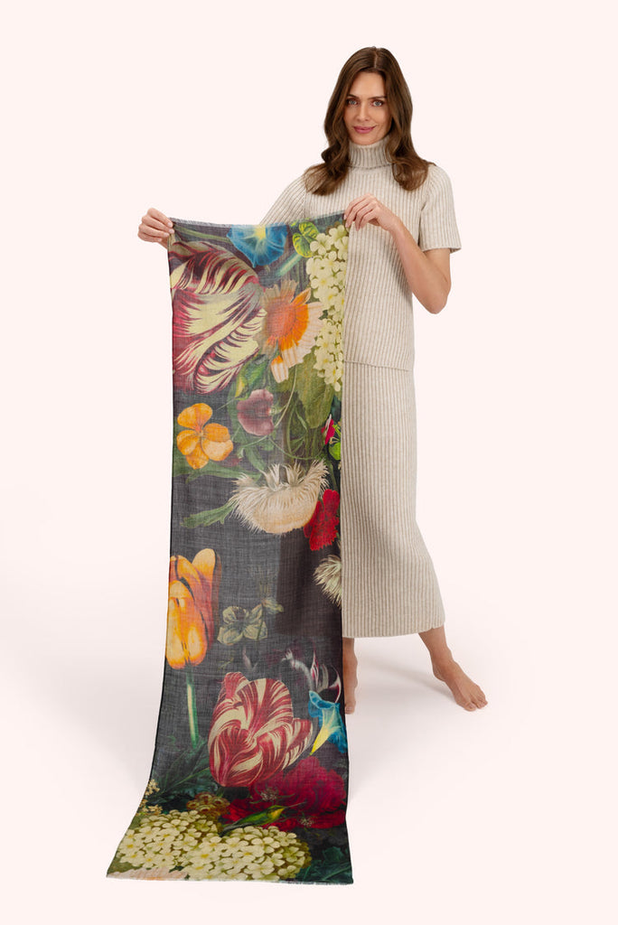 Powder Chocolate Opulant Florals Wool Wrap Scarf