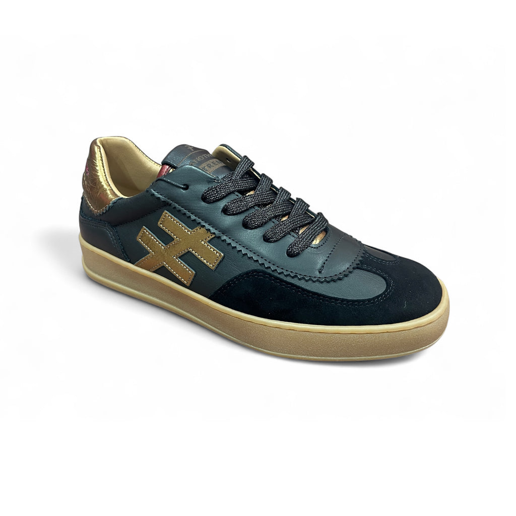 Another Trend Black & Dark Gold Gum Sole Trainers