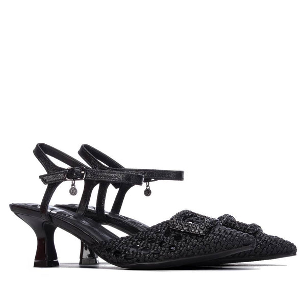 XTI Black Woven Pointed Mid-Heel Shoes 145431